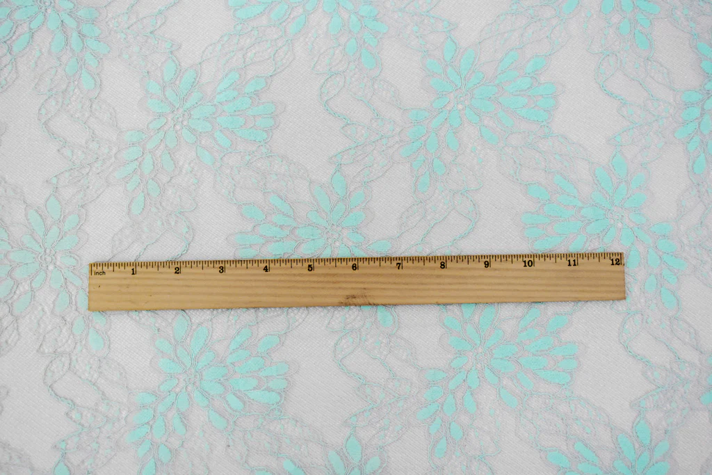 Light Gray-Blue Nylon Cotton Floral Lace Knit Fabric - Image 4