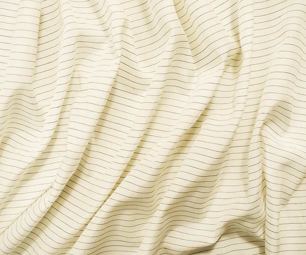 Light Ivory-Black Rayon Japanese Horizontal Pinstripe Lawn Woven Fabric - Image 3