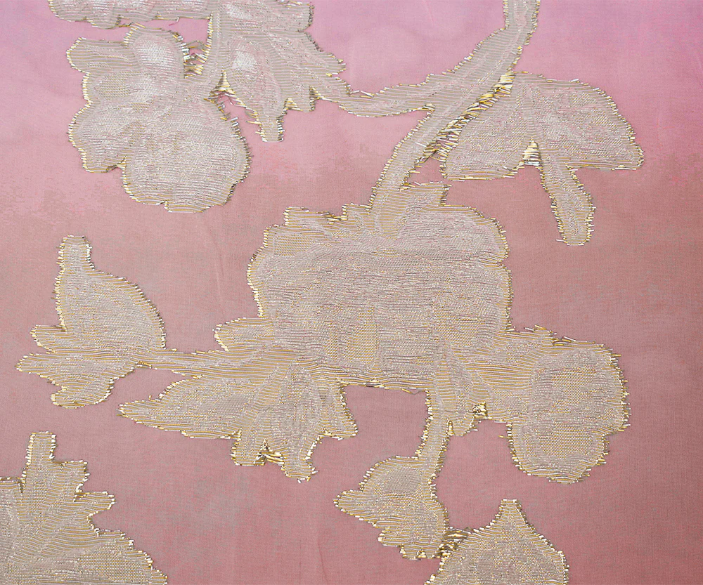 Light Pink-Gold-Silver Nylon Metallic Floral Organza Woven Fabric - Image 4