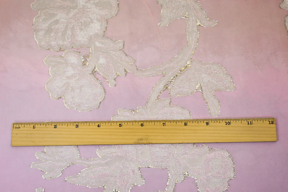 Light Pink-Gold-Silver Nylon Metallic Floral Organza Woven Fabric - Image 5