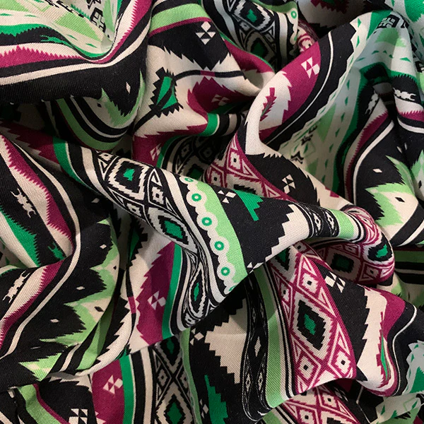 Lime and Magenta Multi Aztec Stripe Print Rayon Challis Fabric