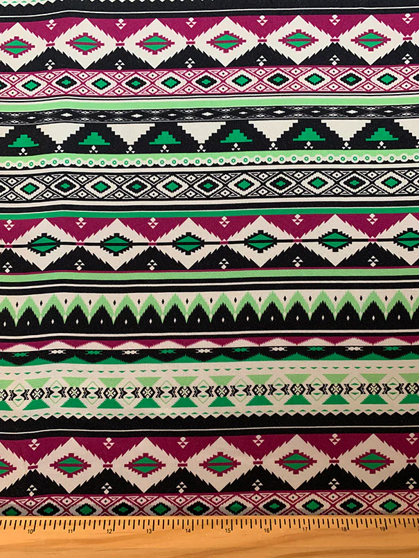 Lime and Magenta Multi Aztec Stripe Print Rayon Challis Fabric - Image 3