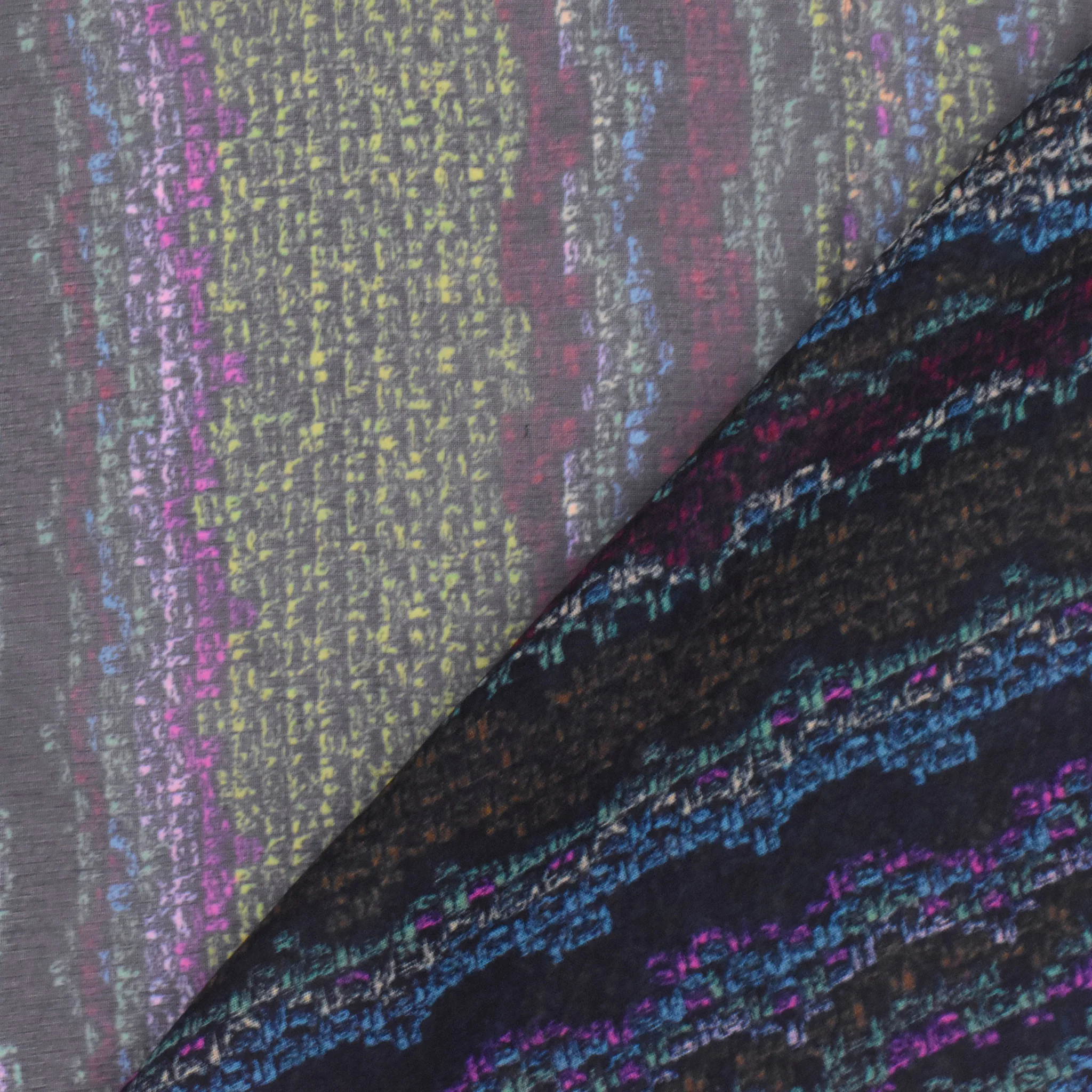 Lime-Blue-Multi Digital Texture Printed Silk Chiffon Fabric - Image 3