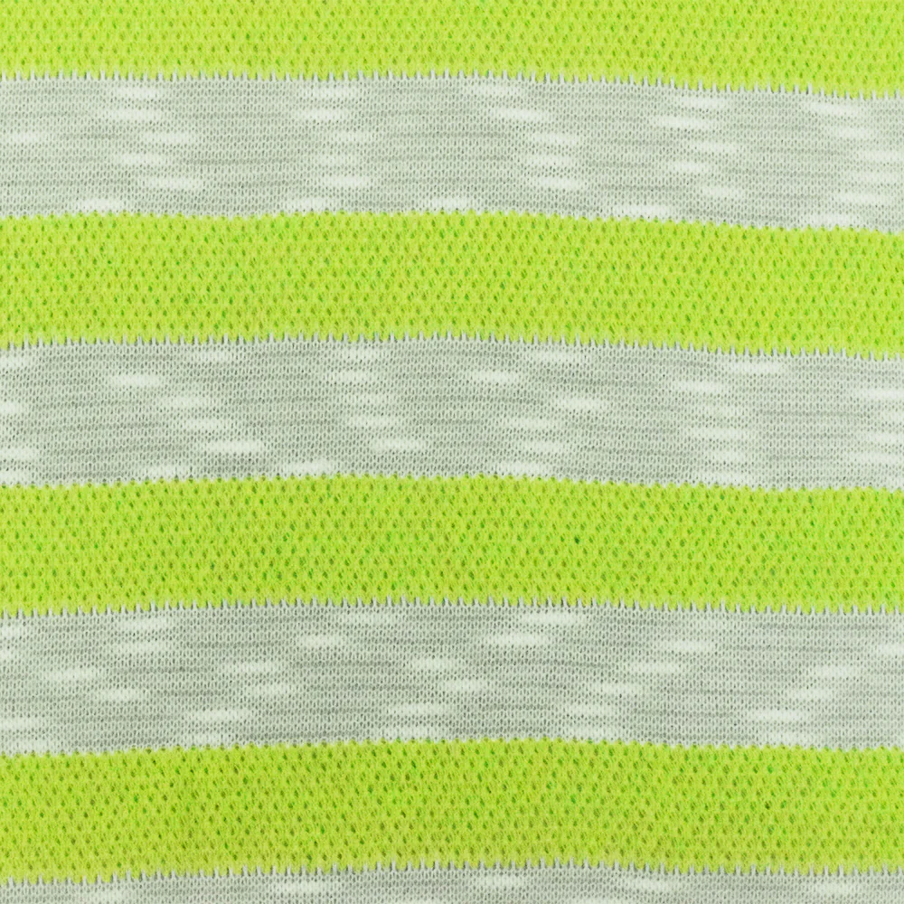 Lime Green-White Stripe Slub Poly Cotton Sweater Knit Fabric - Image 3