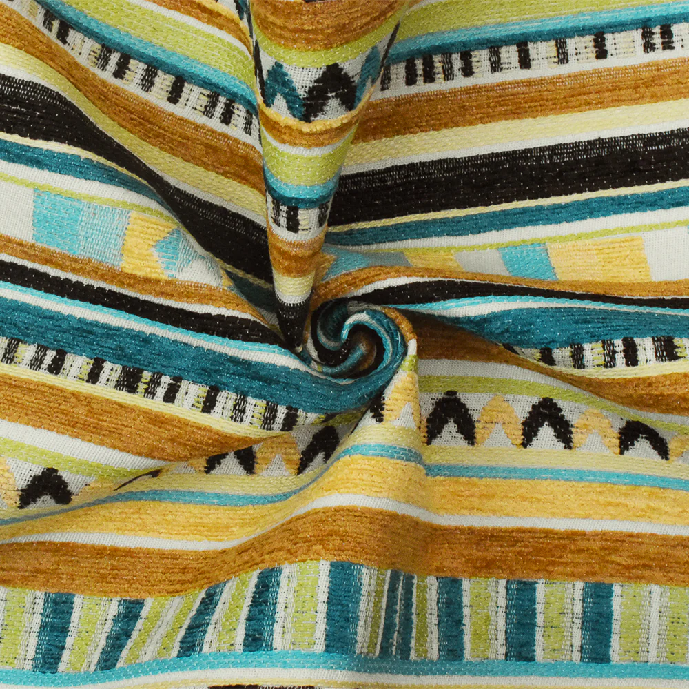 Lime-Multi Aztec Stripe Jacquard Poly Chenille Home Decorating Fabric - Image 3