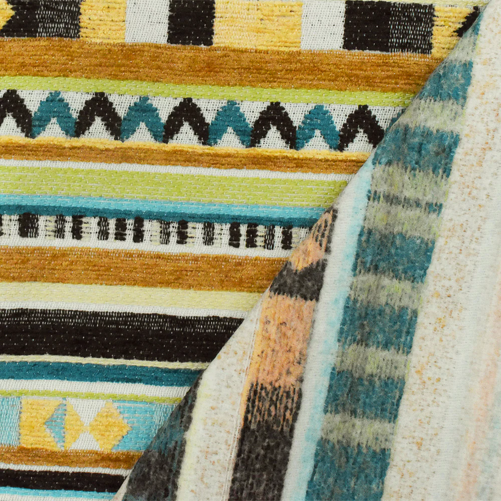 Lime-Multi Aztec Stripe Jacquard Poly Chenille Home Decorating Fabric - Image 4