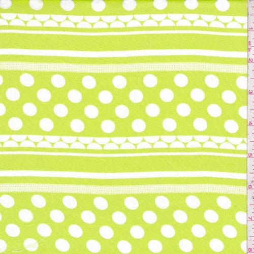 Lime/White Polka Dot Stripe Rayon Challis Fabric