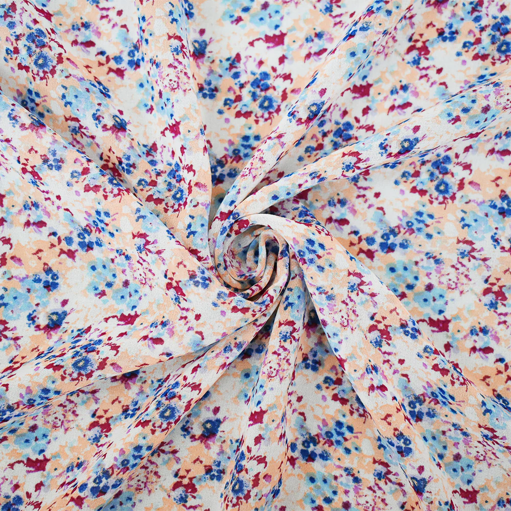 Magenta Purple-Blue-Multi Ditsy Floral Printed Poly Chiffon Woven Fabric