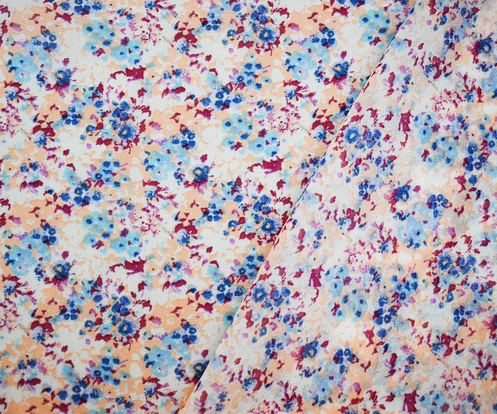 Magenta Purple-Blue-Multi Ditsy Floral Printed Poly Chiffon Woven Fabric - Image 2