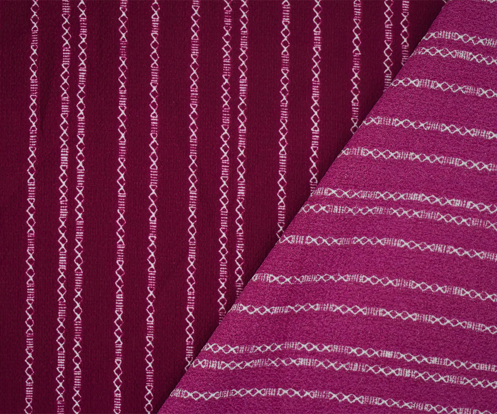 Magenta-White Mini Aztec Stripe Pattern Printed Poly Crepe Georgette Fabric - Image 2
