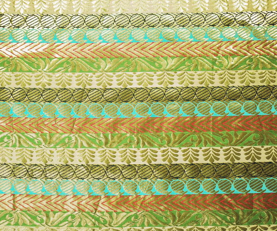 Metallic Gold-Red-Multi Stripe Pillar Jacquard Brocade Woven Fabric - Image 3