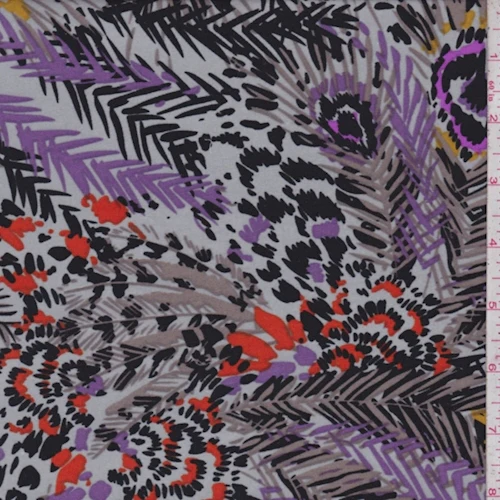 Mineral Grey/Purple Peacock Silk Jersey Knit Fabric