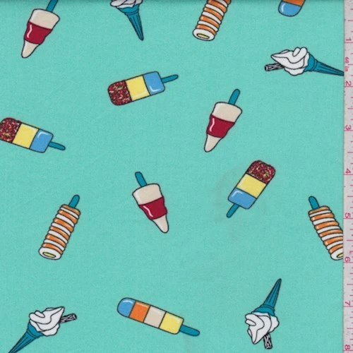 Mint Blue Ice Cream Treat Double Brushed Jersey Knit Fabric