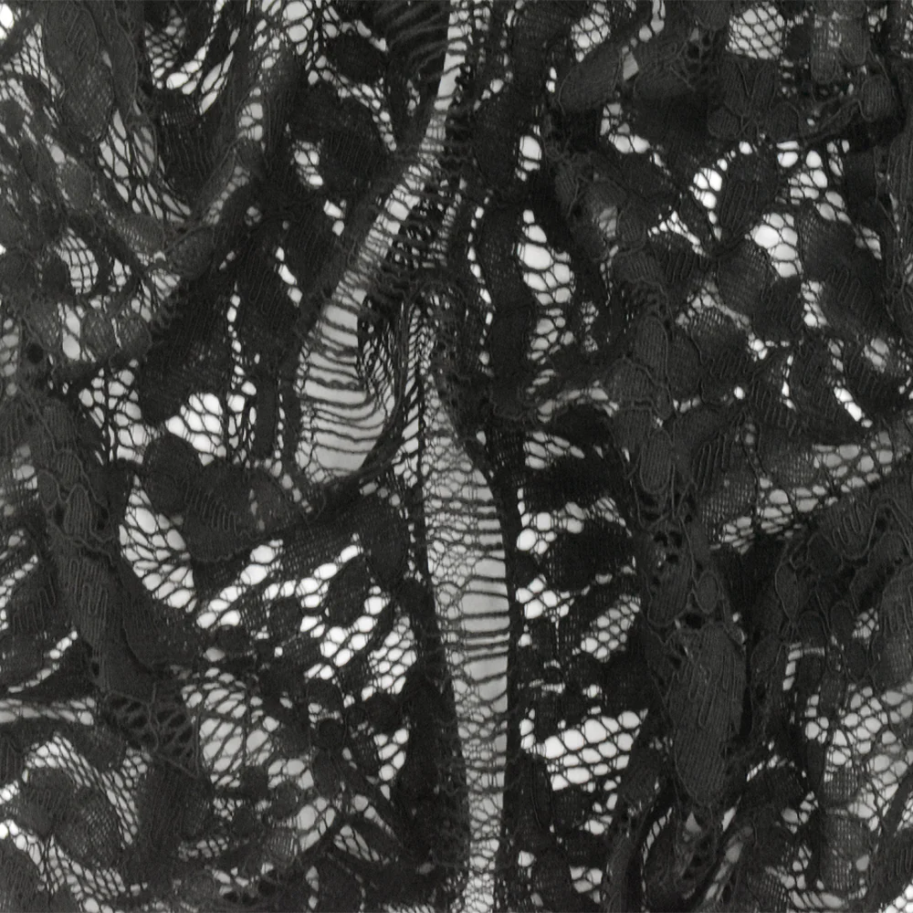 Moody Black Leaf Scallop Lace Knit Fabric - Image 2