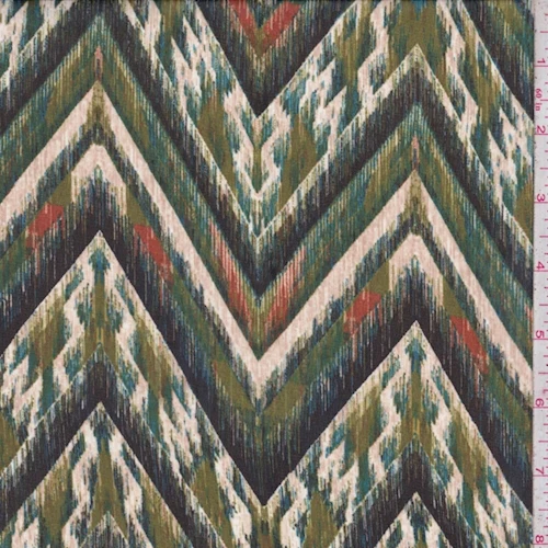 Moss/Beige/Midnight Flamestitch Chevron Chiffon Fabric