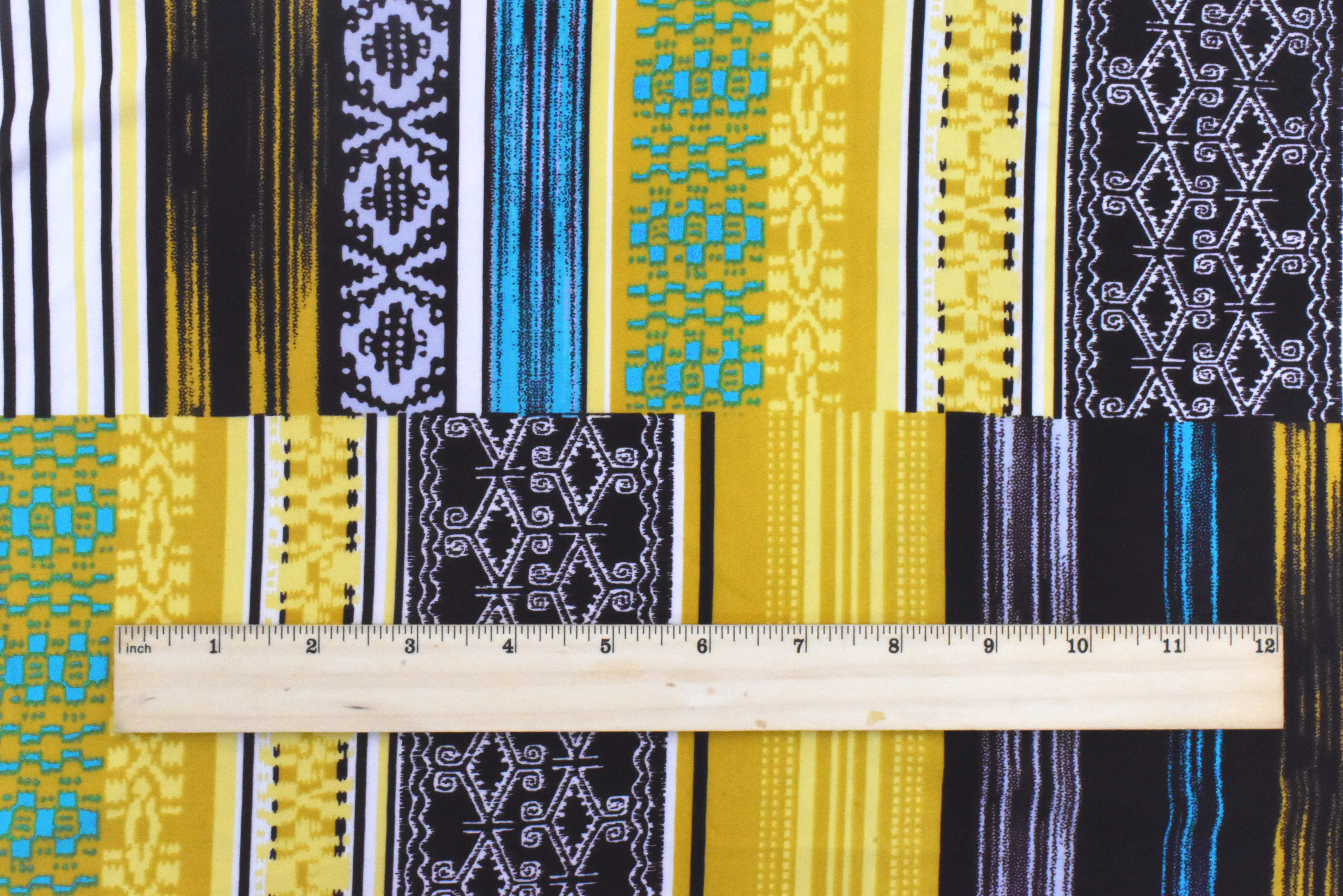 Mud/Dijon Yellow-Multi Stripe Aztec Printed Stretch Activewear Knit Fabric - Image 4