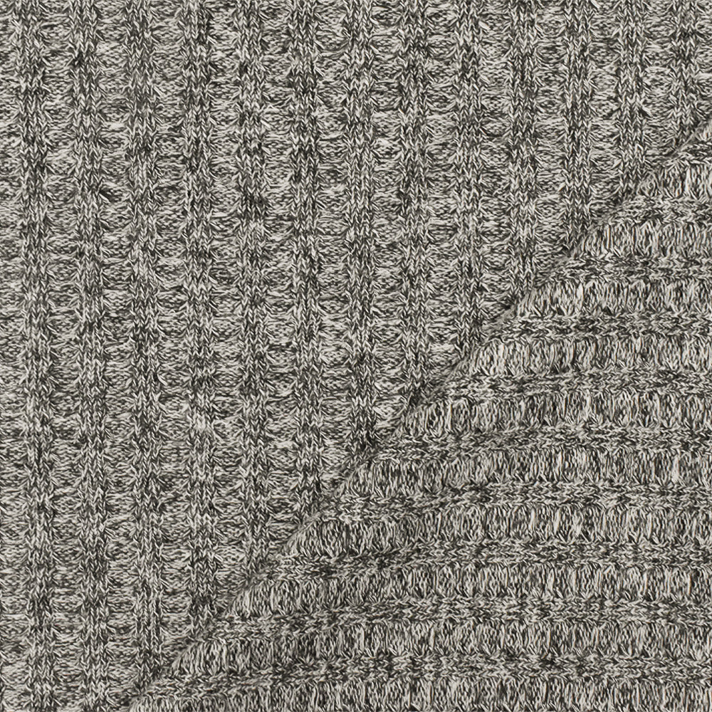 Nature Black-White Texture Stretch Rib Waffle Knit Fabric - Image 2