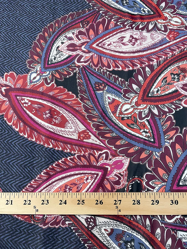Navy and Black Herringbone Paisley Print Chiffon Fabric - Image 3