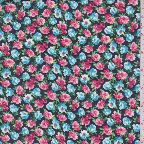 Navy/Berry/Aqua Rose Crepe Georgette Fabric