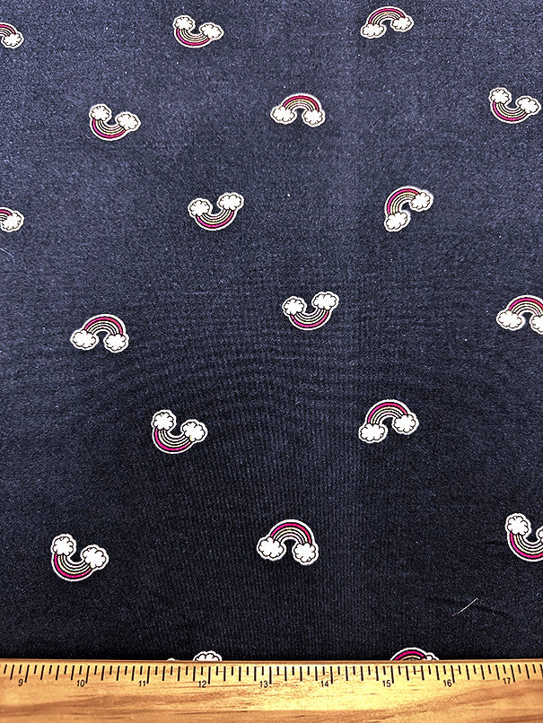 Navy Blue Rainbow Print Double Brushed Jersey Knit Fabric - Image 2