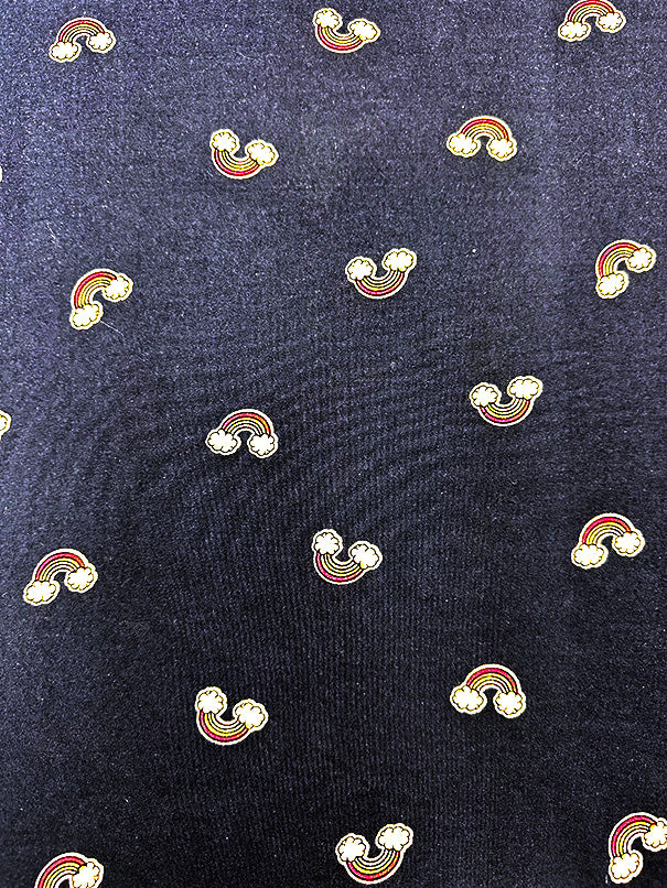 Navy Blue Rainbow Print Double Brushed Jersey Knit Fabric - Image 3