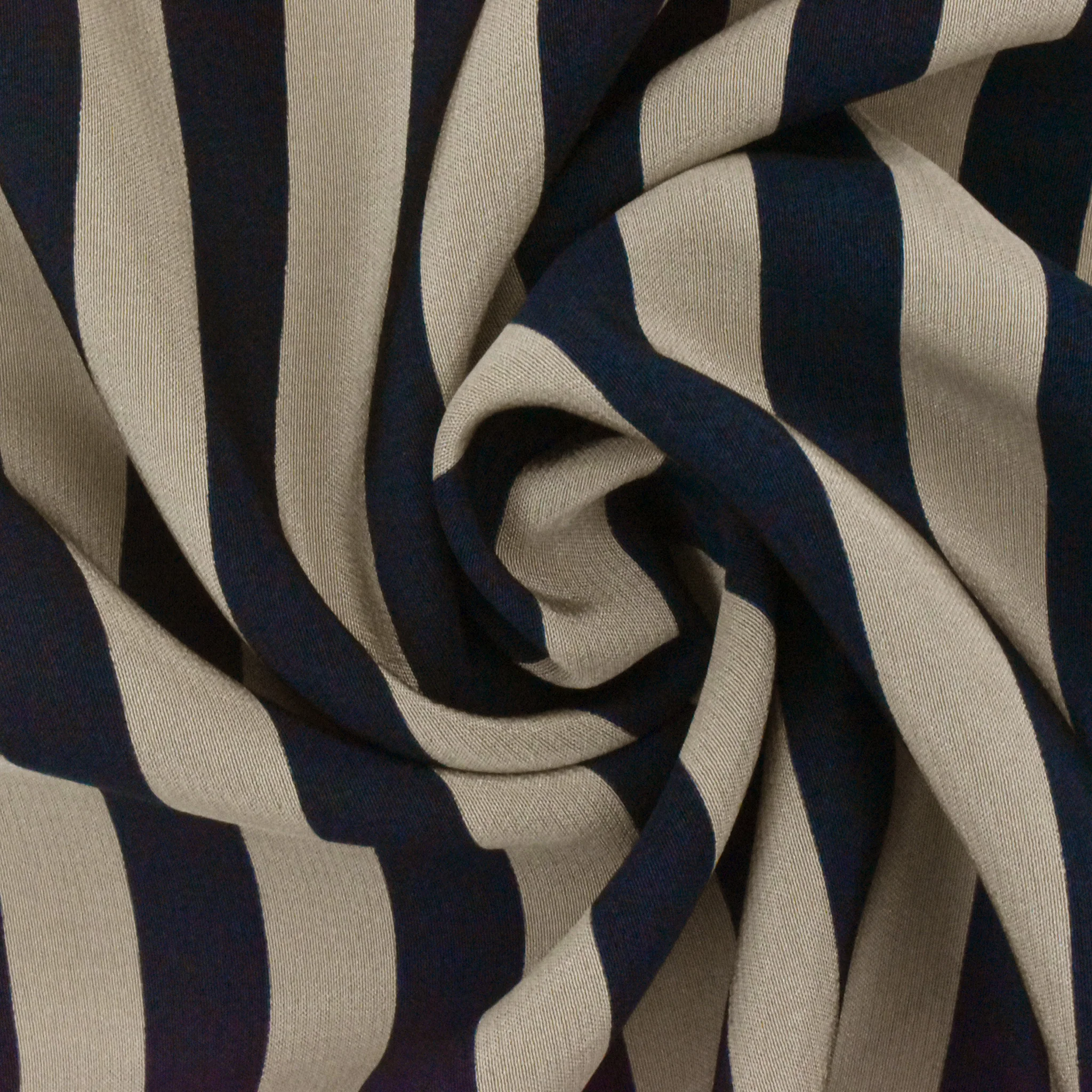 Navy Blue-Taupe Stripe Printed Silk Crepe De Chine Fabric - Image 2