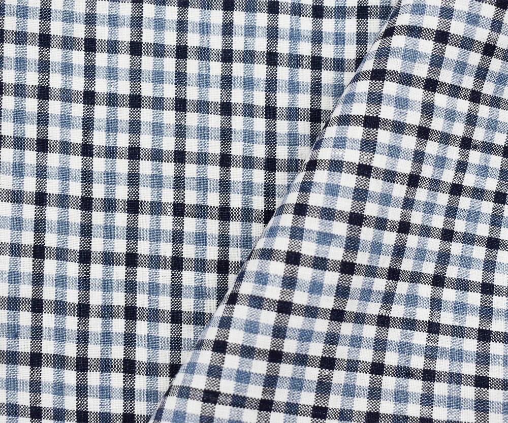 Navy-Blue-White Spence Bryson Washed Gingham Plaid Irish Linen Woven Fabric - Image 2