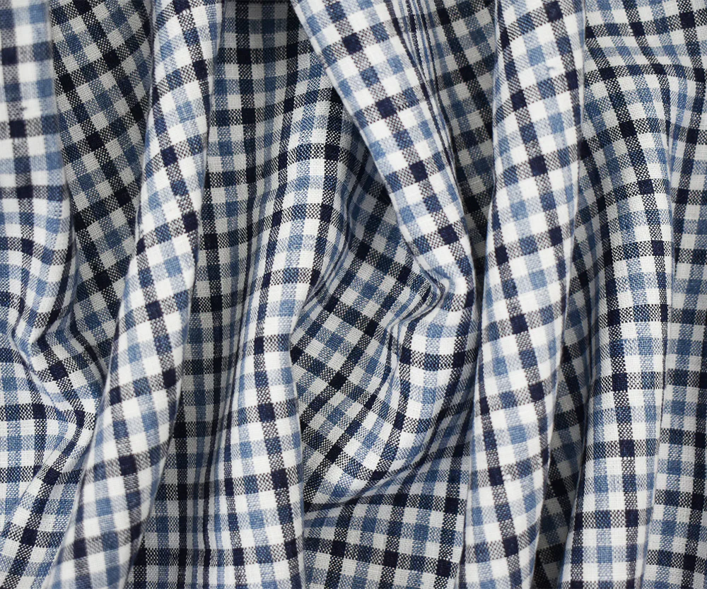 Navy-Blue-White Spence Bryson Washed Gingham Plaid Irish Linen Woven Fabric - Image 3