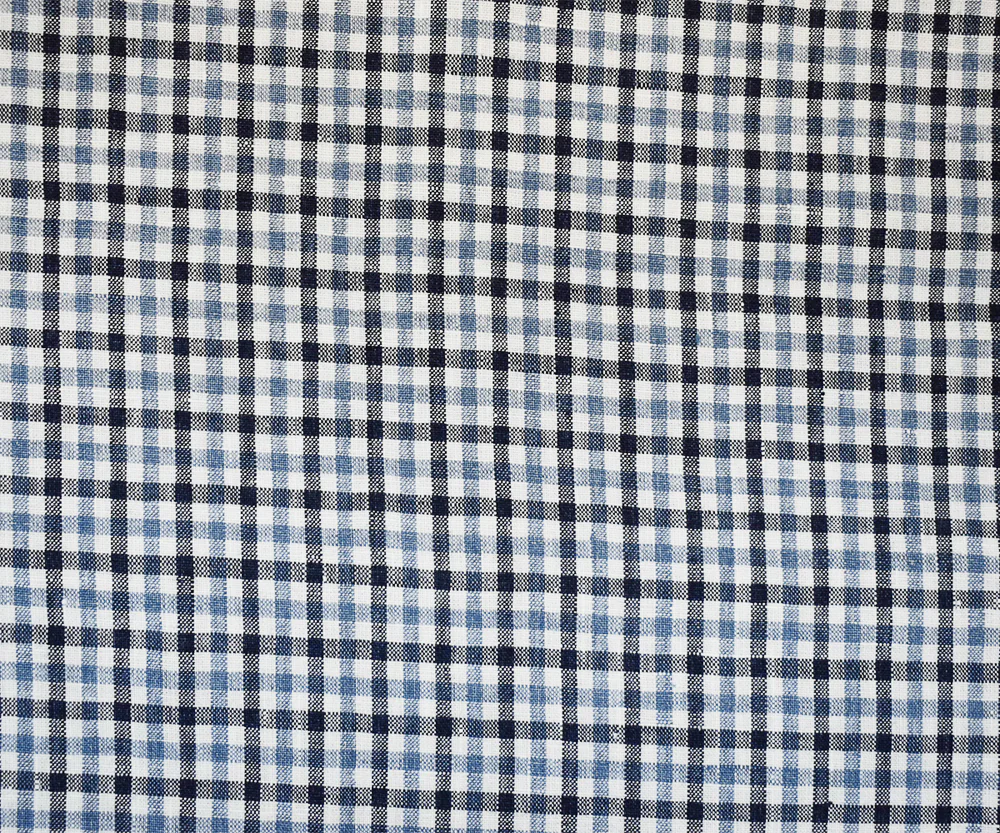 Navy-Blue-White Spence Bryson Washed Gingham Plaid Irish Linen Woven Fabric - Image 4