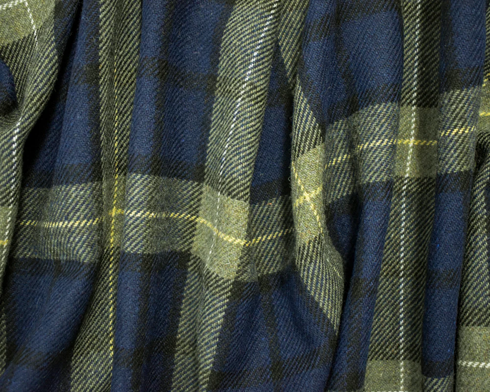 Navy-Green-Multi Wool-Poly Plaid Twill Woven Jacketing Fabric - Image 3