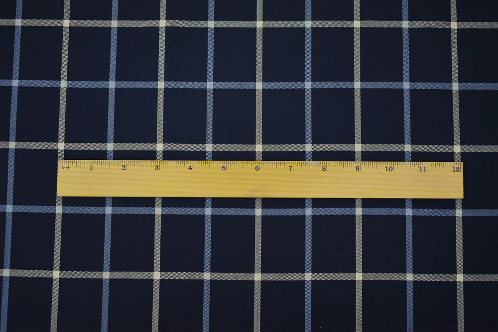 Navy-Light Blue-Beige Poly-Wool Blend Check Shirting Woven Fabric - Image 5