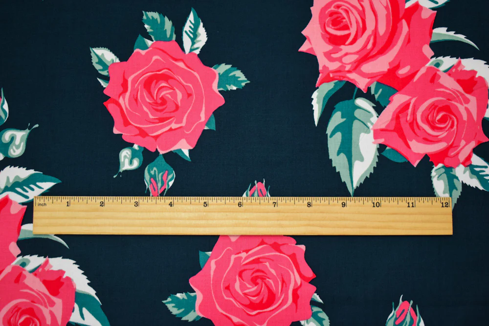 Navy-Pink-Multi Cotton Floral Printed Stretch Spandex Poplin Woven Fabric - Image 2