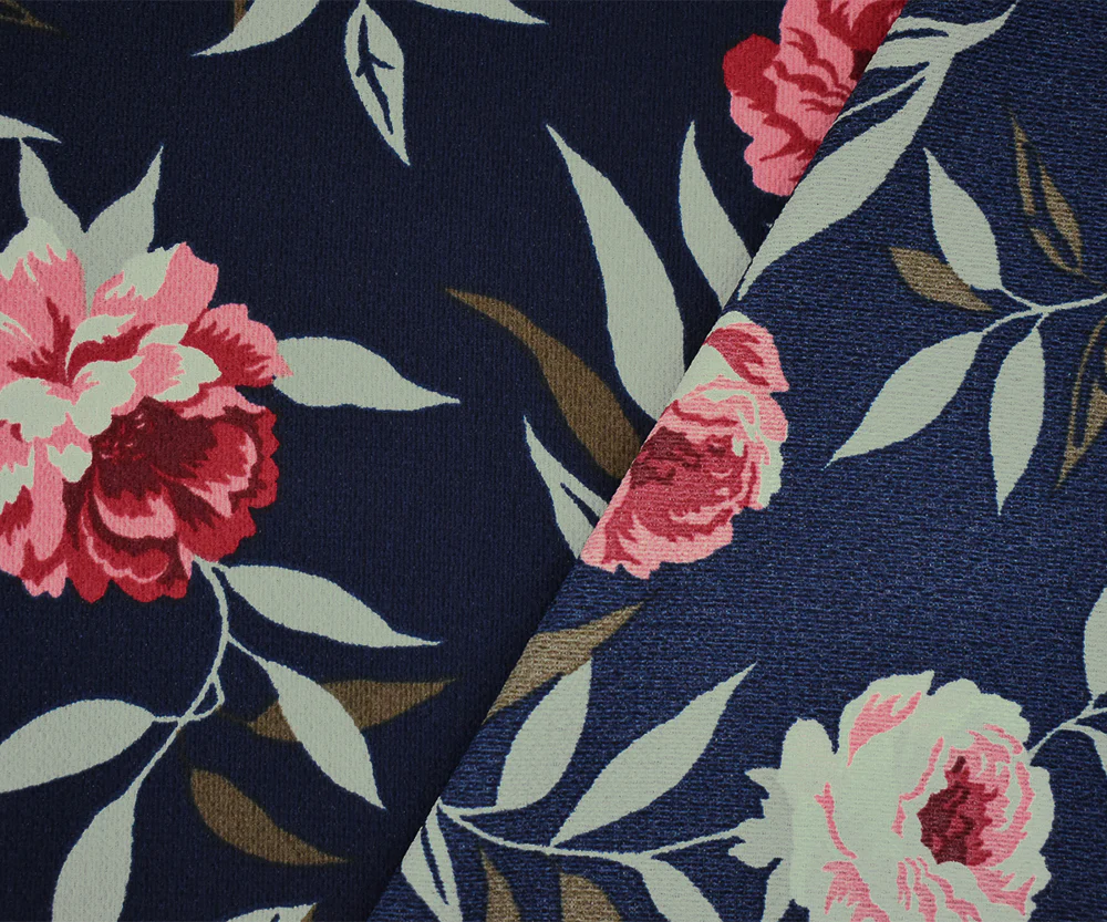 Navy-Pink-Multi Floral Printed Poly Pebble Crepe Georgette Woven Fabric - Image 2