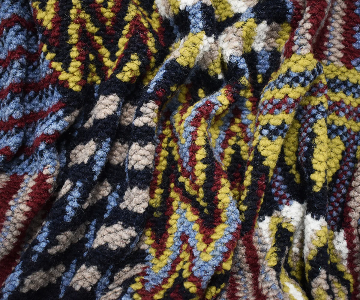 Navy-Red-Multi Italian Boiled Wool-Poly Tribal Pattern Textured Knit Coating Fabric - Image 3