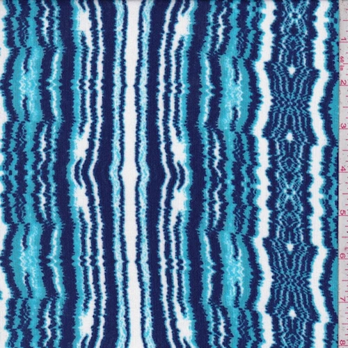 Navy/Sky/White Static Stripe Crinkled Crepe Fabric