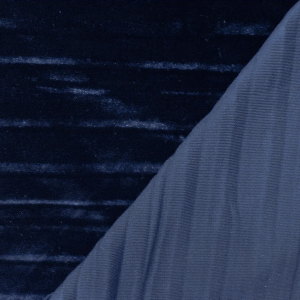 Navy Stripe Pleat-like Burnout Stretch Poly Spandex Velvet Knit Fabric - Image 3