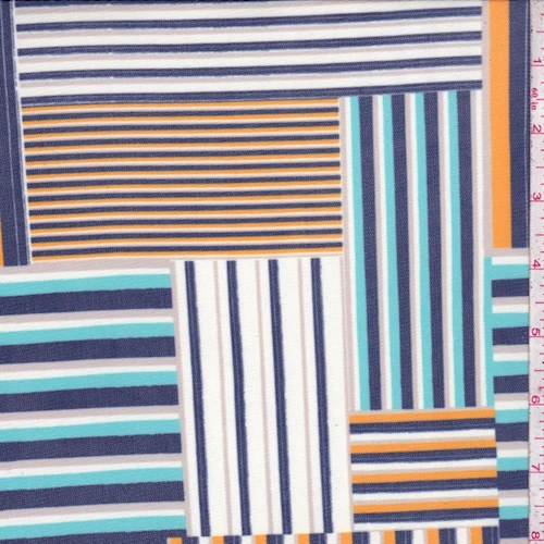 Navy/Turquoise/Grey Patchwork Power Mesh Fabric