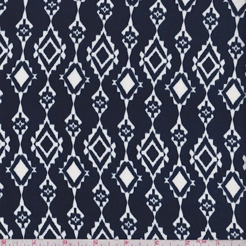Navy/White Diamond Chain Challis Fabric