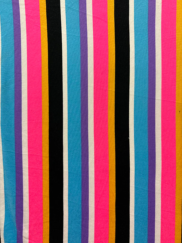 Neon Pink Multi Stripe Print Double Brushed Jersey Knit Fabric - Image 2