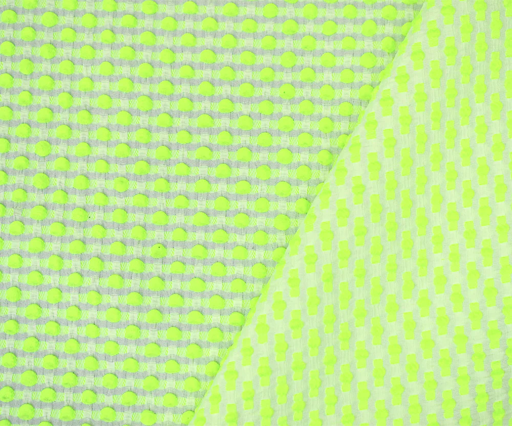 Neon Yellow-White Poly-Lycra Texture Dobby Jacquard Woven Fabric - Image 3