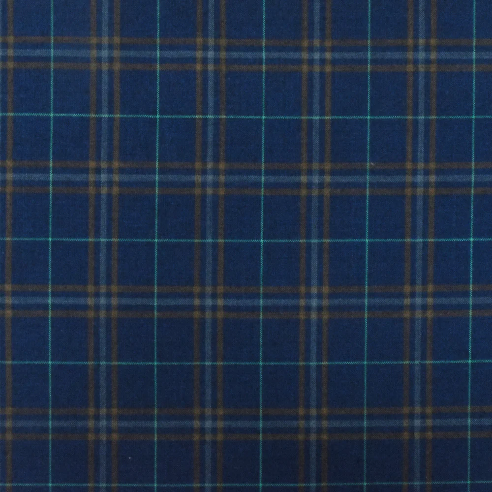 New Navy-Brown-Multi Plaid Wool Polyester Woven Suiting Fabric