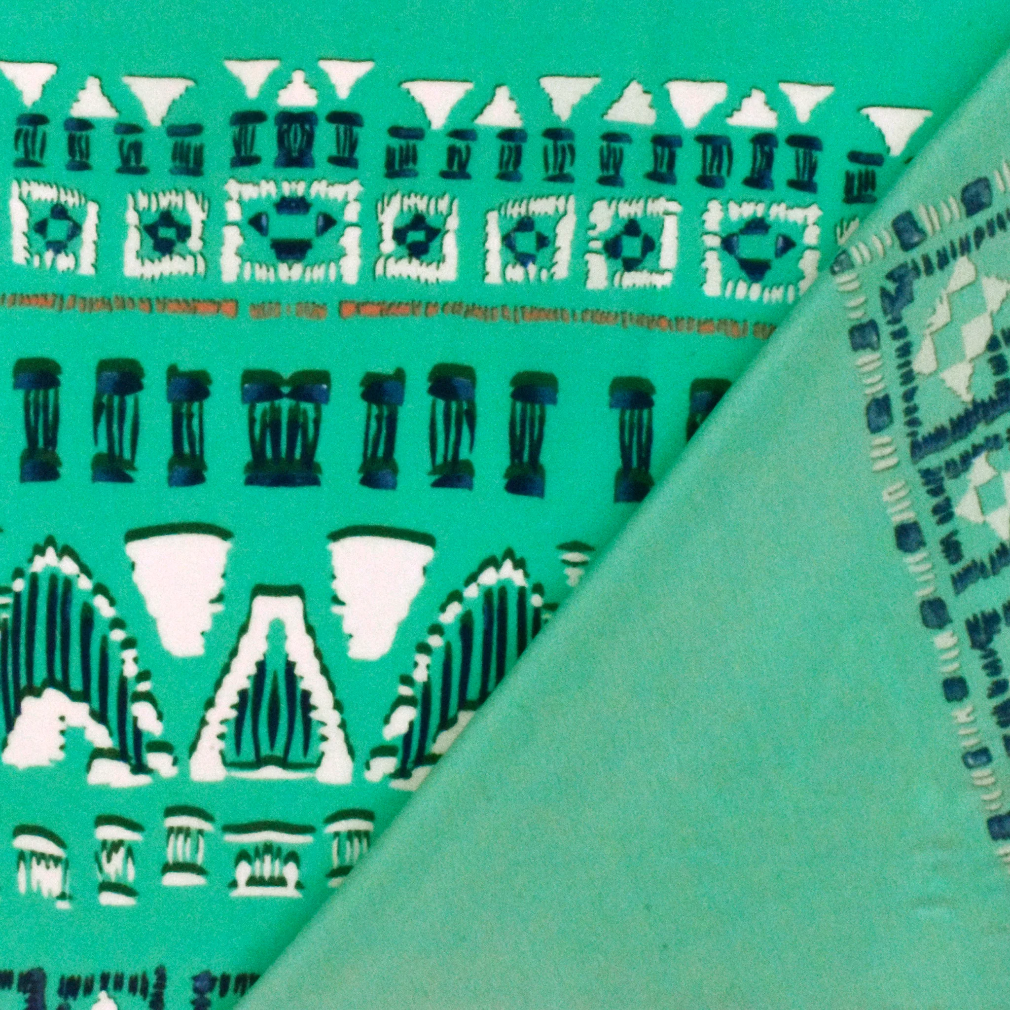 Oasis Green-Multi Tribal Border Panel Printed Silk Crepe De Chine Fabric - Image 4