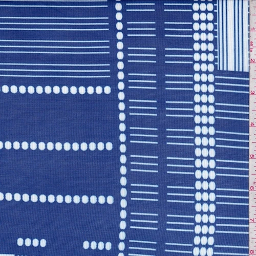 Ocean Blue/White Linear Dot Block Power Mesh Fabric
