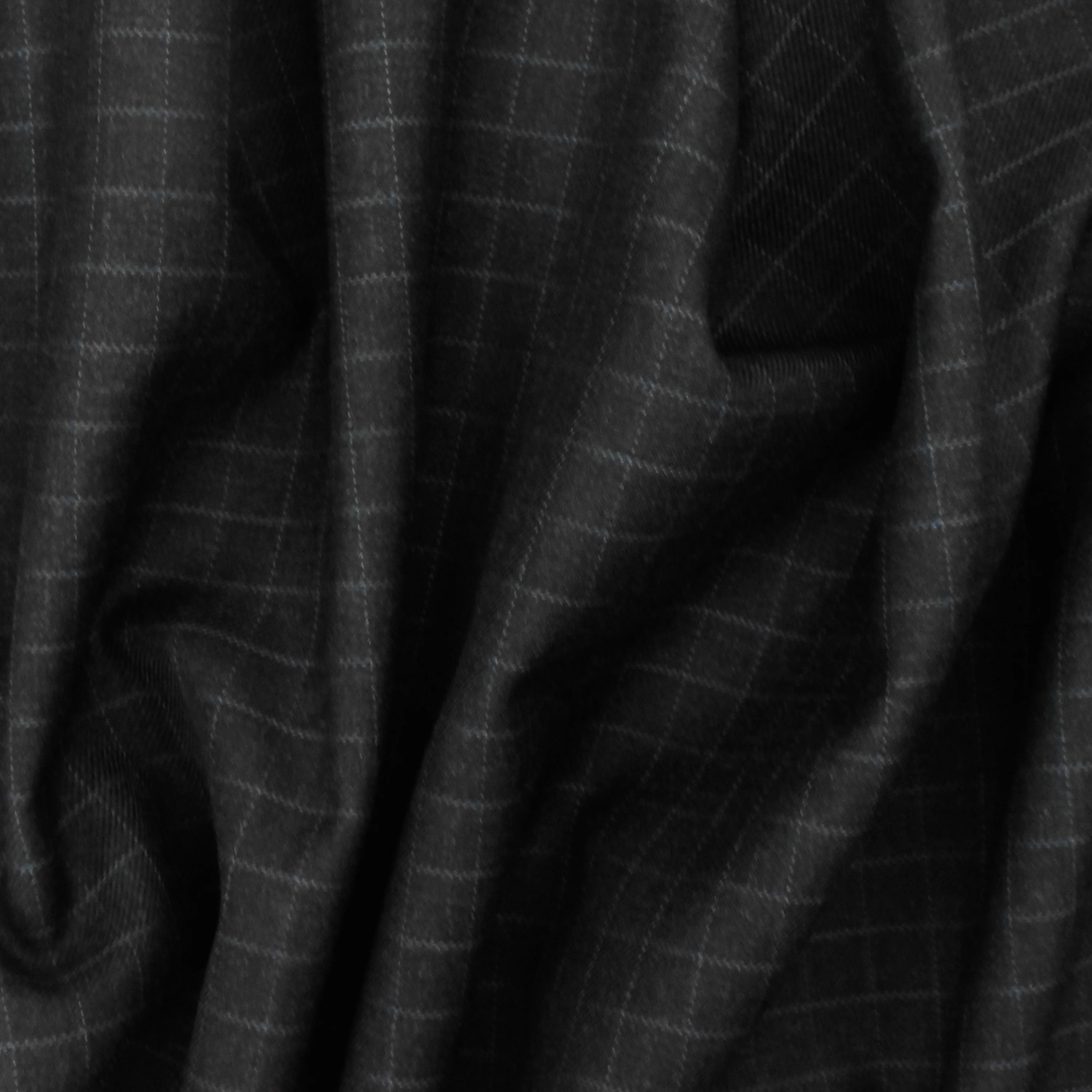 Off Black-Gray-Blue Check Wool-Poly Twill Woven Suiting Fabric - Image 3