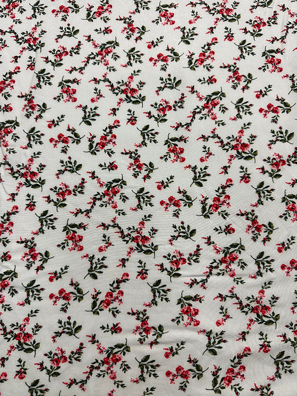 Off White Floral Print Rayon Challis Fabric - Image 2