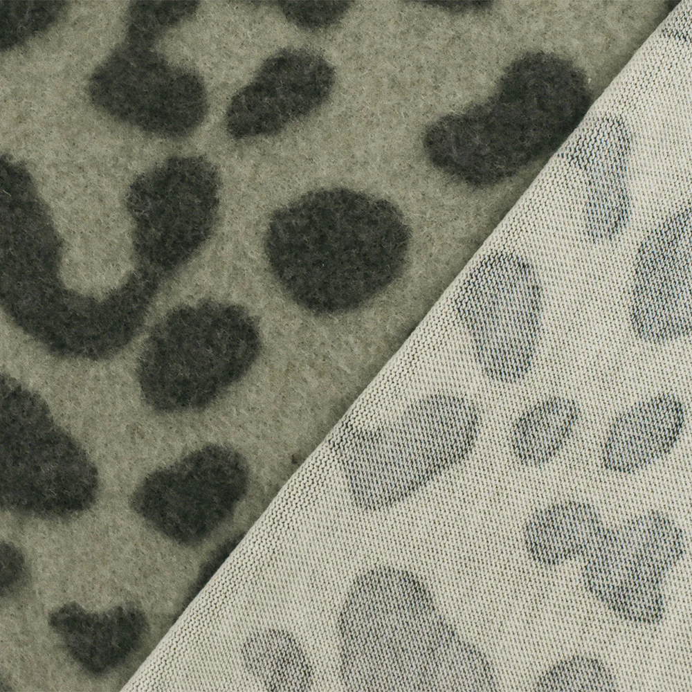 Olive Gray-Black Cheetah Printed Stretch Poly Brushed Jersey Knit Fabric - Image 3
