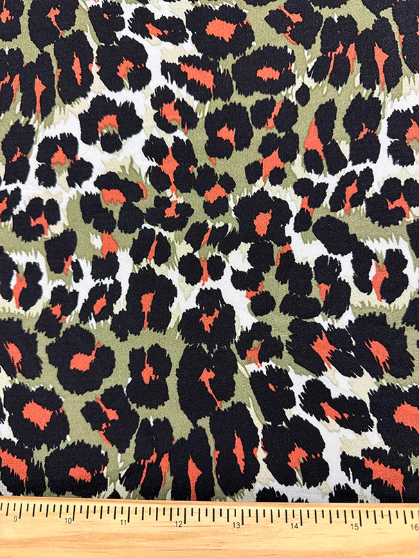 Olive Green Multi Animal Print Poly Georgette Fabric - Image 2