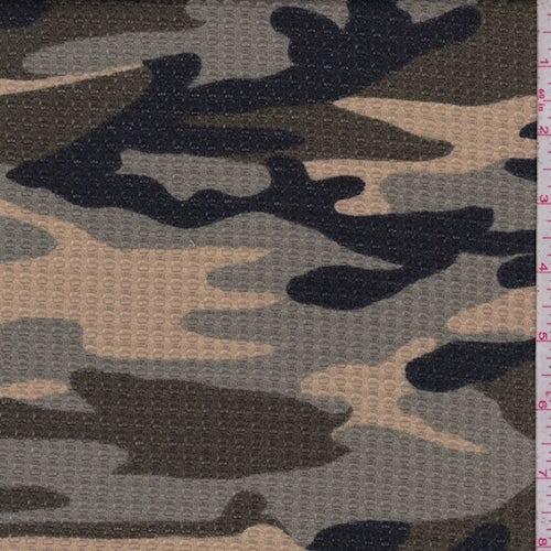 Olive/Sage/Beige Camo Bubble Thermal Knit Fabric