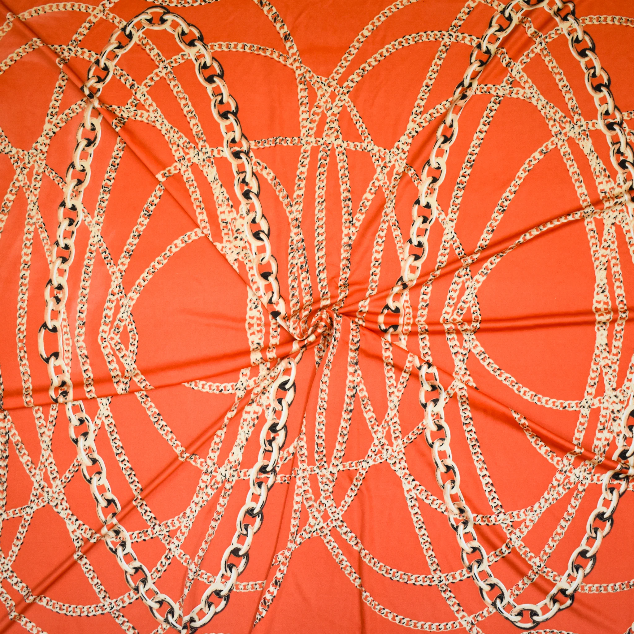 Orange-Beige-Multi Chain Printed Stretch Silk Jersey Knit
