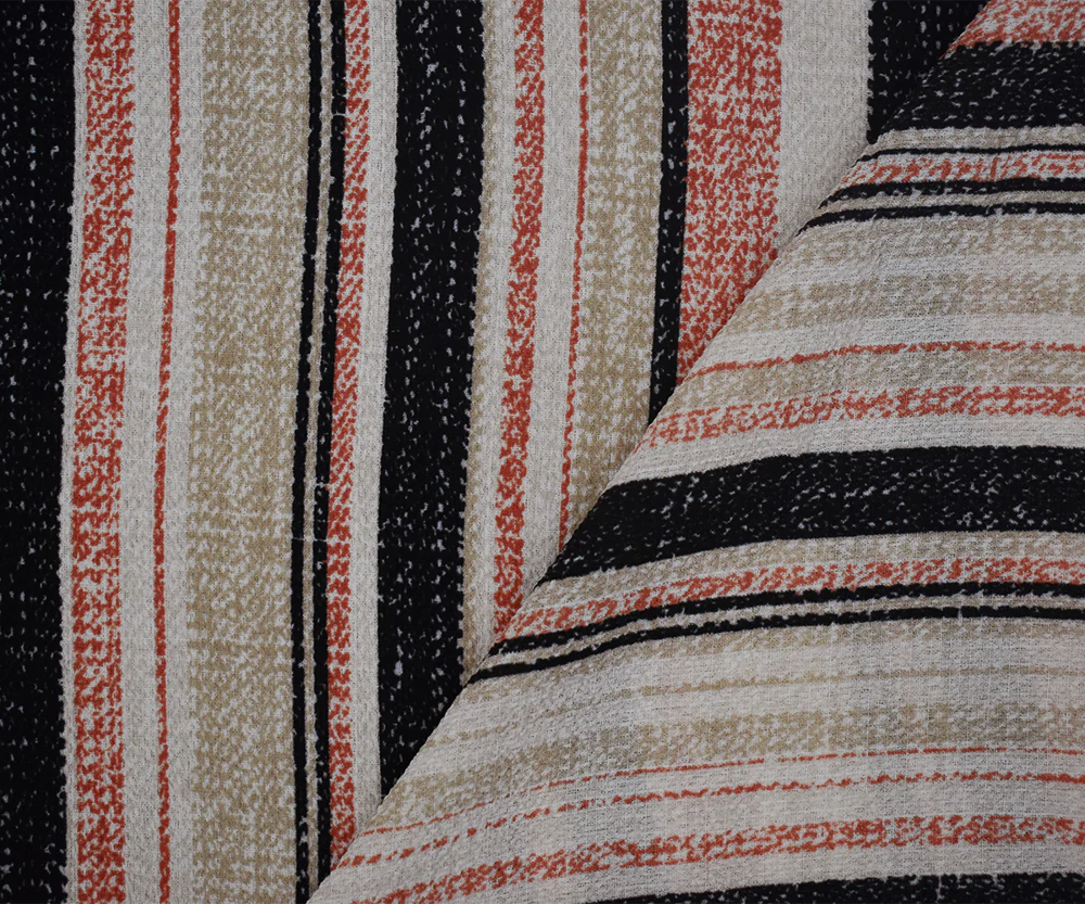 Orange-Black-Beige Texture Stripe Printed Poly Crepe Georgette Woven Fabric - Image 3